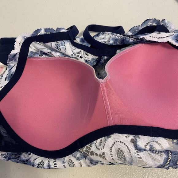 Victoria's Secret PINK Lace High Neck Push-Up Bralette Bra Size M/B80 Blue White - Picture 8 of 8